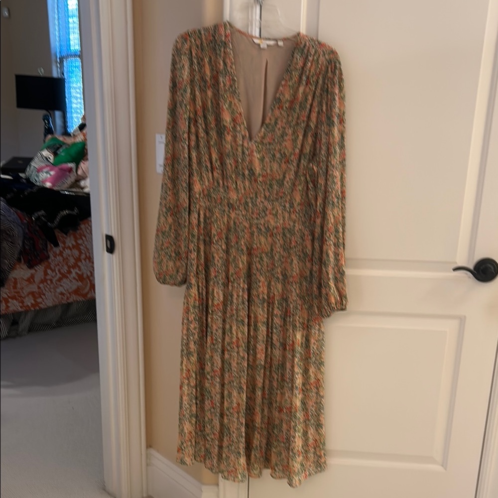 Boden Tan Pleated Bishop Sleeve Sundress for Wedding Guest